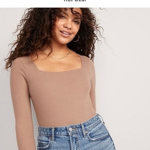 Old navy long sleeve bodysuit ribbed square neck brown XL
